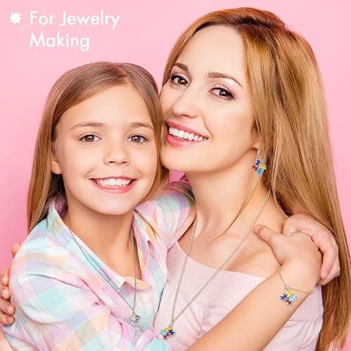 Hicarer 48 Pieces Autism Charms Pendants with 48 Pieces Semi-opening Rings for Puzzle Jewellery Key Chain Necklace Bracelet Earring Crafts Making Supplies thumbnail 4