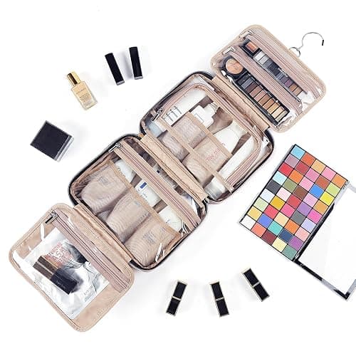 NISHEL Travel Toiletry Bag for women, Portable Hanging Organizer for Travel-Sized Shampoo, Conditioner, Brushes Set, makeup Accessories, Medium Size, Pink - Medium - Pink thumbnail 7
