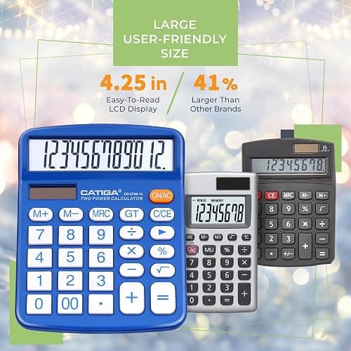CATIGA Desktop Calculator 12 Digit with Large LCD Display and Sensitive Button, Solar and Battery Dual Power, Standard Function for Office, Home, School, CD-2786 thumbnail 3