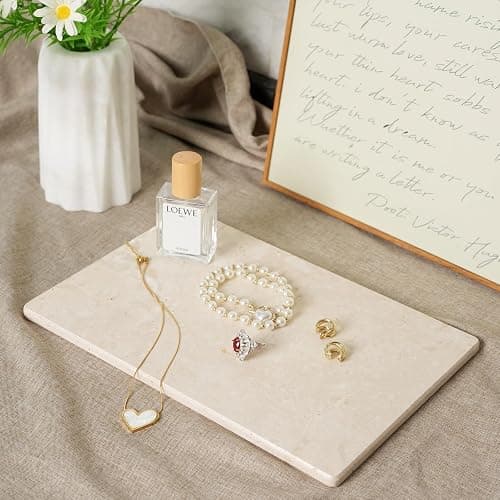 Koville Natural Travertine Marble Cutting Board for Kitchen Counter, 12" x 8" Real Stone Slab Marble Cheese Board for Home Decor, Stone Pastry Boards Bathroom Perfume Tray Candle Plate thumbnail 9