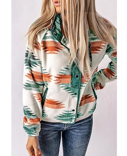 SELINK Womens Fleece Jacket Western Aztec Print Long Sleeve Snap Button Down Shacket Jackets with Pockets thumbnail 3
