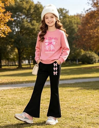 KIDOOPIX Girls Clothes 2 Pieces Stylish Bow Letter Print Long Sleeve Sweatshirt & Pants for 7-14Y thumbnail 6