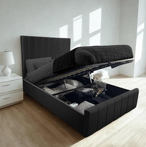 Linear Ottoman Bed Frame Modern Timeless (Black, King (U.K. Standard)) - Image 1