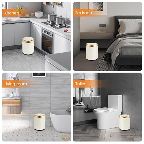 Pukomc Bathroom Trash Can with Lid，3.5 Gallon Motion Sensor Waterproof Touchless Garbage Can, Smart Plastic Trash Bins Suitable for Kitchen, Bathroom, Bedroom, Living Room, Office Beige thumbnail 7