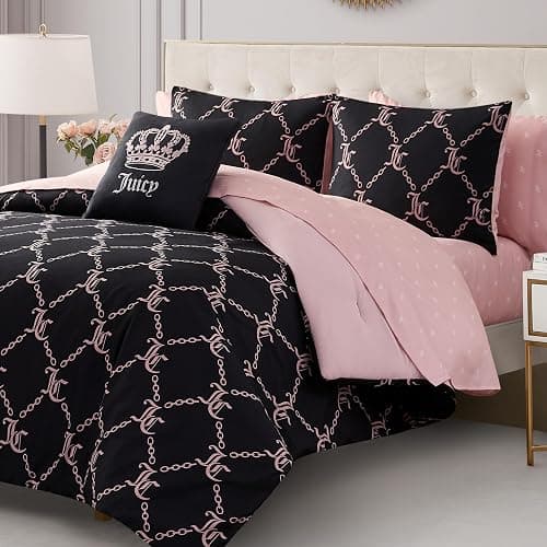 Juicy Couture Black Link Logo Printed Comforter Set, Full – Complete 8-Piece Bed in a Bag Collection thumbnail 3