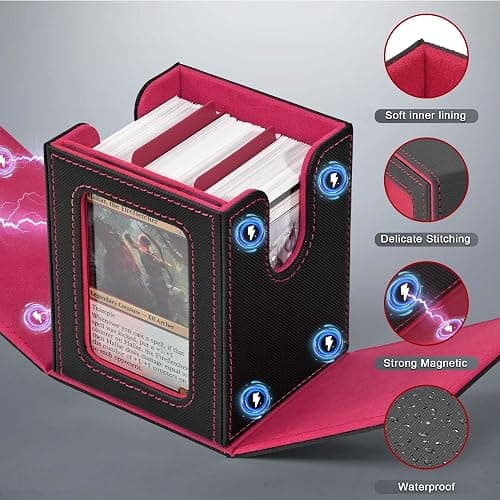 ZLCA MTG Deck Box with Commander Window Display, Trading Card Storage Box Holds 100 Double-Sleeved Cards Suitable for TCG/CCG/PTCG/EDH/Magic/Sport Cards (Black&Red) thumbnail 6