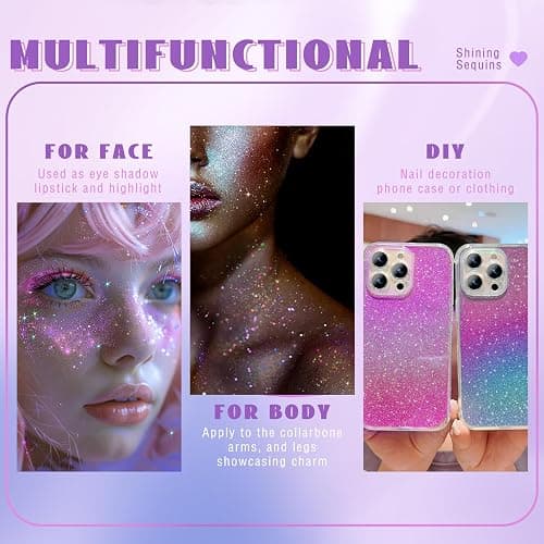 HOSAILY Roll-on Holographic Body Glitter Gel for Face Hair, Chameleon Color Changing Glitter Gel Under Light, Chunky Mermaid Sequins Festival Party Rave Accessories Shimmer Makeup (Sparkling Pink) thumbnail 6