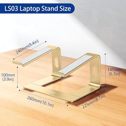 Aluminum Laptop Stand, Ergonomic Detachable Computer Stand, Riser Holder Notebook Stand Compatible with Air, Pro, Dell, HP, Lenovo More 10-15.6" Laptops, Gold thumbnail 4