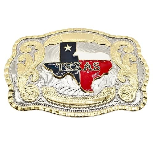 Texas State Map Flag Large Huge Rodeo Western Gold Tone Belt Buckle - Image 1