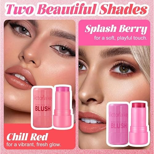 2 Pack Jelly Blush Pink Blush Stick for Lip & Cheek Stain Multi-use Jelly Cream blushes Long-Lasting Makeup Blush Stick for Lips and Cheeks(03#Chill Red & 04#Splash Berry) thumbnail 3