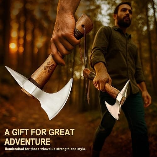 Grumpy Bear 11" Survival Axe Camping Hatchet – Forged High Carbon Steel Blade with Walnut Wood Handle – Shock-Absorbing, Anti-Slip Grip – Ideal for Bushcraft, Wood Splitting & Outdoor Adventures thumbnail 6