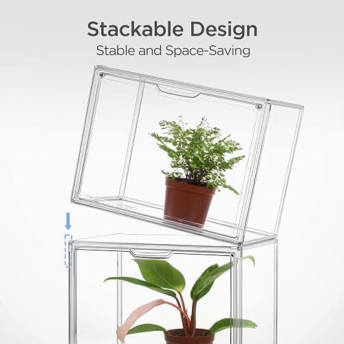 HBlife Mini Greenhouse for Indoor, Clear Stackable Green House with Magnetic Waterproof Door for Small Plants Nursery Germination, Tabletop Portable Greenhouse, 14.1x8.6x10.6 Inch (1 Pack) thumbnail 5