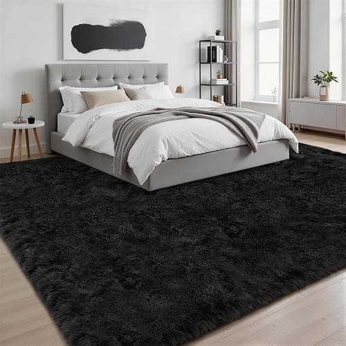 8x10 Area Rugs for Living Room Bedroom: Ultra Soft Fluffy Shag Rug Upgrade Non-Slip Non-Shedding Large Fuzzy Plush Carpet Indoor Floor Carpets for Kids Room Playroom Nursery Dorms Home Decor Black thumbnail 3