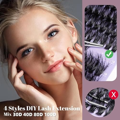 Ocean Pearl Lash Clusters 480PCS 11-20mm Individual Eyelash Extensions 30D+40D+80D+100D DIY Thick Volume Natural Lashes for Beginners at Home-4 - 480pcs 11-20mm Clusters-30D+40D+80D+100D thumbnail 5