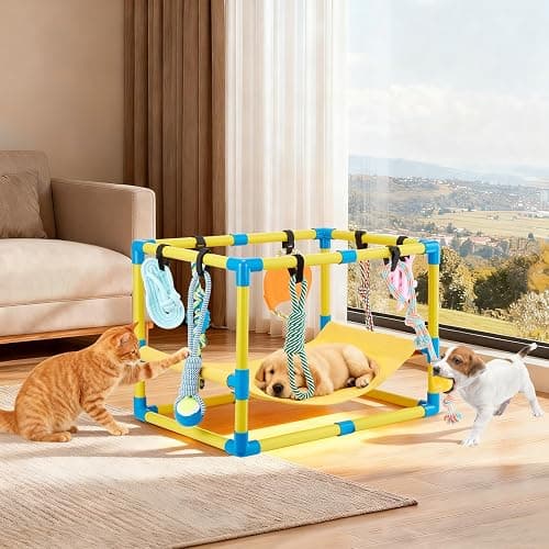 Keaber Puppy Play Gym with 8 Hanging Toys, Jungle Playground Gym for Small Dogs, PVC Frame with Hammock and Funny Enrichment Toys (23x17x17in) thumbnail 8