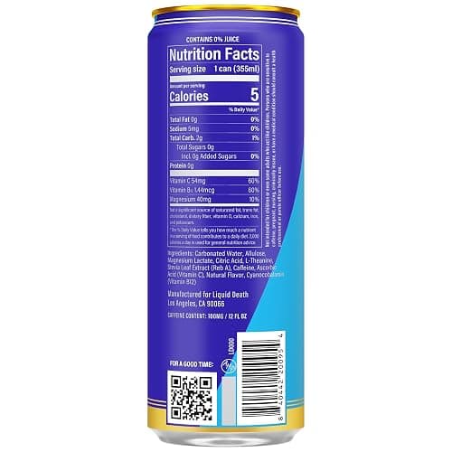 Liquid Death Sparkling Energy - Tropical Terror (Piña Colada Flavor), Sugar-Free Energy Drink, Unextreme Caffeine 100mg, Essential Vitamins, 12 Fl Oz (Pack of 12) thumbnail 2
