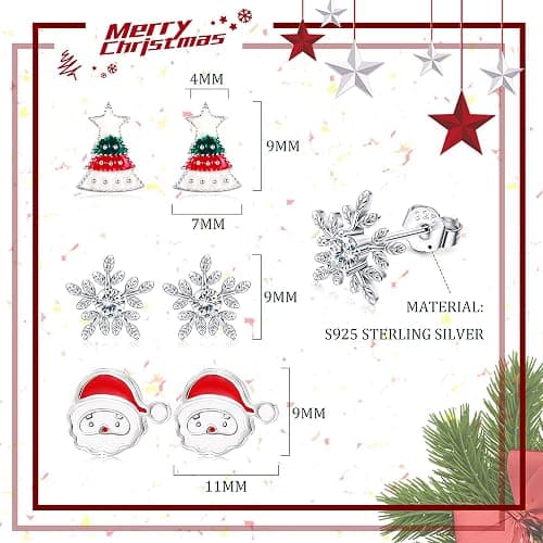 Fiasaso Christmas Earrings 3 Pairs 925 Sterling Silver Christmas Stud Earrings for Women Hypoallergenic Snowman Santa Claus Christmas Tree Snowflake Earrings Christmas Thanksgiving Jewelry Gift thumbnail 3