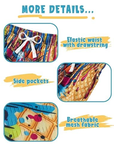 Cozople Boys Athletic Shorts Ice Cream Drip Mesh Breathable for 5-14 Years | boys ice cream basketball shorts, kids baseball drip shorts, 4-way stretch quick dry for all sports, pockets design thumbnail 5