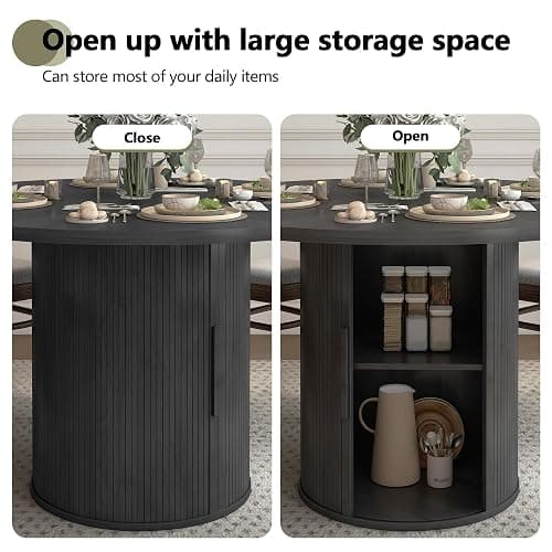 weselon 47 inch Round Dining Table for 4, Kitchen Table Dinner Table with 2-Layer Storage Shelf and Wood Slide Door for Home Dining Room Living Room (Black) thumbnail 5