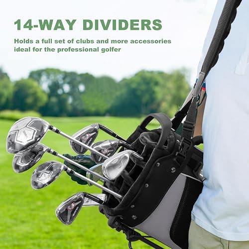 14-Way Golf Stand Bag,Premium Lightweight Golf Bag with Full-Length Dividers, Interchangeable PE-Padded Straps & Stabilizing Kickstand - Plush-Lined Top with Waterproof Cover thumbnail 8