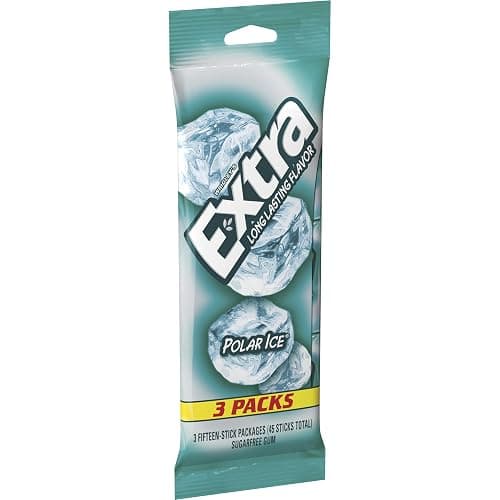 EXTRA Gum Polar Ice, Sugarfree Mint Chewing Gum Bulk Pack, 15 Count, 3 Pack | Long Lasting Strong Icy Mint Flavor for Fresh Breath, Individually Wrapped Packs for Sharing, Great for School, Work, Travel - Image 1