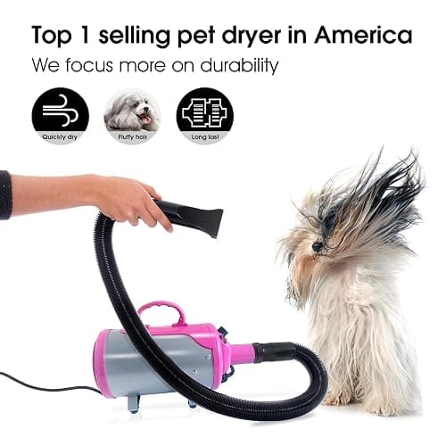 SHELANDY Groomer Partner Pet Hair Force Dryer Dog Grooming Blower with Heater (Pink) thumbnail 2