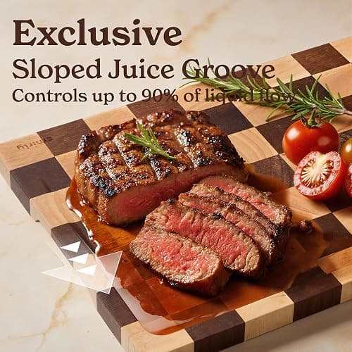 SMIRLY Wood Cutting Boards for Kitchen Wooden Chopping Board Set Reversible with Deep Juice Grooves Grip Handles, Large Charcuterie Tray for Home Kitchen, Rubber Wood, 3Pcs with Holder thumbnail 3