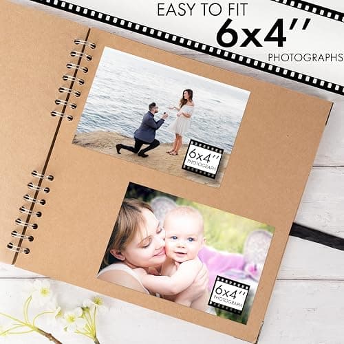Bstorify 10 x 10 Inches Scrapbook Album For 4 x 6, 8 x 10 Pictures, 70 Pages Brown Thick 200gsm Kraft Paper Corner Protectors, Ribbon Closure - Ideal for Your Scrapbooking, Art & Craft Projects thumbnail 5