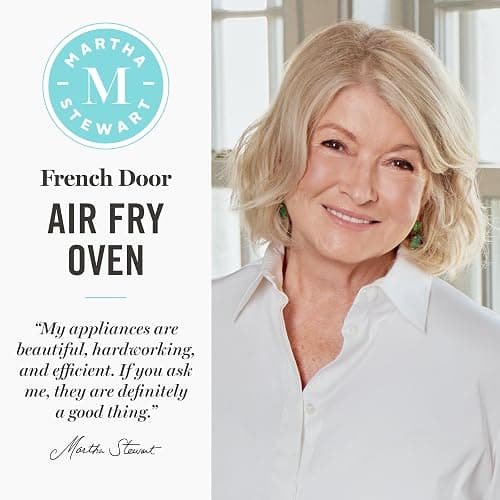 Martha Stewart French Door Air Fryer Toaster Oven Combo, 34QT Countertop Convection, 12-in-1, Bake, Broil, Roast, Fits 12” Pizza, Dehydrate, 5 Accessories, Air Fry Basket, Stainless Steel, Indigo Blue thumbnail 4