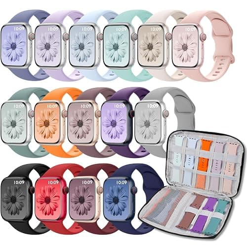 JTaoBand 15 Pack Sport Bands Compatible with Apple Watch Band 38mm 40mm 41mm 42mm 45mm 44mm 46mm 49mm for Women Men, iWatch Bands with Storage Organizer for iWatch Series10 9 8 7 6 5 4 3 2 1 SE Ultra - Image 1