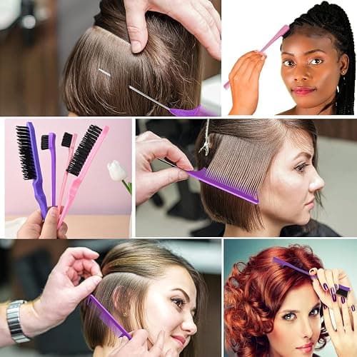 12 Pcs Hair Brush Set with Hair Spray Bottle for Toddlers, Women, Detangling Brush for Wet Dry Curly Hair, Edge Bristles Wide Tooth Rat Tail Combs for Baby Girls (pink) thumbnail 6