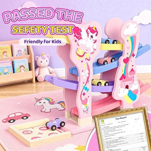 Toyzey Wooden Toys Cars Ramp Race Tracks, Unicorn Gifts for Girls Age 1 2 3 Year Olds Girl for 1 2 3 Year Olds Toddler Toy Age 1 2 Montessori Toys for 1 Year Old Birthday Gifts Baby Toy Pink thumbnail 6