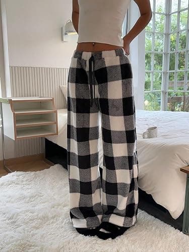 Women's Warm Fleece Pajama Pants Y2K Fluffy Plush Cute Printed Elastic Waist Winter Warm Soft Pj Bottoms Checkered thumbnail 2