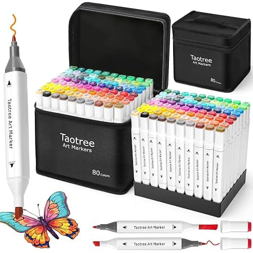 Taotree Alcohol Markers 80 Colors with Case & Holders, Dual Tips Art Coloring Markers Pens Set, Chisel & Fine Sketch Pens Art Supplies for Artist Kids Adult Coloring Book Drawing, Painting, Sketching - Image 1