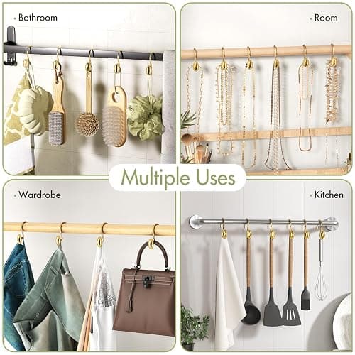 AmazerBath Gold Shower Curtain Hooks, 12PCS Rust Proof Shower Curtain Rings, Decorative Modern Shower Curtain Hangers, Elliptical Heavy Duty Design Convenient for Bathroom Kitchen Wardrobe thumbnail 7