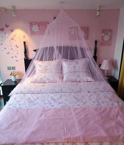 LionLively Pink Bed Canopy for Girls,Kids Princess Round Dome Bed Curtain, Dreamy Mosquito Netting for Girls, Bedroom Accessories, Ceiling Tent thumbnail 9