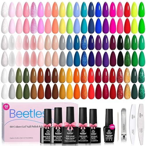 Beetles Gel Nail Polish Set, 60 Colors Fall Uv Gel Polish Kit Jelly Brown Glitter Nude Pink White Red Blue Green Color Nail Polish Base &Glossy Matte Top Coat Gift for Her Women thumbnail 8