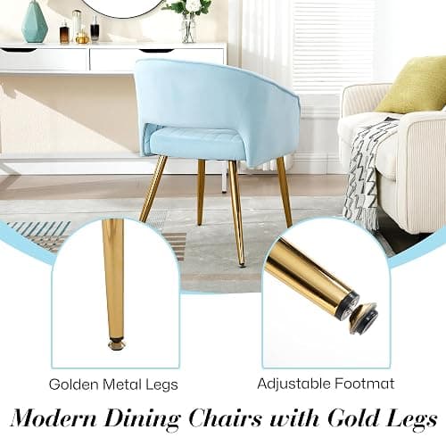 Homedraft Velvet Vanity Chair, Modern Home Office Desk Chair with Hollow Back, Upholstered Dining Chair with Gold Metal Legs, Comfy Accent Chair for Living Room Bedroom, Light Blue thumbnail 5