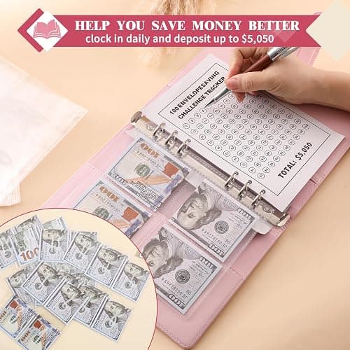 NICOOTH 100 Envelopes Money Saving Binder A5 Savings Challenge Book Easy and Fun Way to Save $5050 thumbnail 4