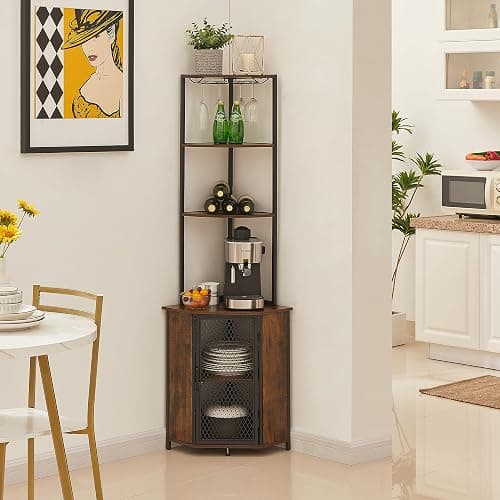 VECELO Corner Cabinet, Tall Storage Shelf, Bookshelf Display Shelves Rack for Living Room, Kitchen, Balcony, Small Space thumbnail 3