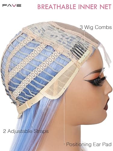 FAVE 65 cm Hellblaue Perücke Lang Glatt Heat Resist Synthetic Fasern Meerjungfrau Look Cosplay Alltag thumbnail 7