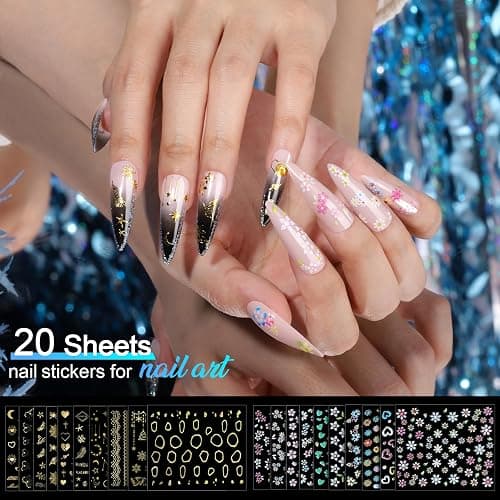 Teenitor Nail Charms Nail Stickers for Nail Art Kit, 8 Boxes Nail Rhinestones Nail Gems Pearls for Nails with 20 Sheets Nail Art Stickers, 3D Gold Nail Charms and Gems Nail Supplies Nail Art Tools thumbnail 6