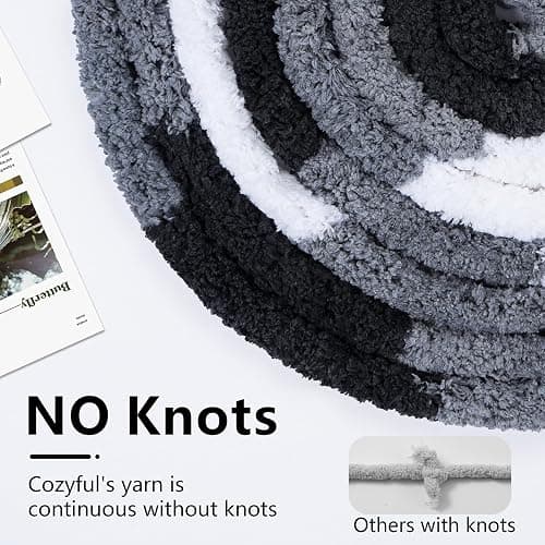 Cozyful Chunky Yarn for Hand Knitting - #10 Chunky Chenille Blanket Yarn, Jumbo Big Thick Chunky Yarns for Crocheting, Tie Dye Bulky Knit Yarns, 8 Skein (25 yds 8 oz Each Skein), Black & Grey & White thumbnail 5