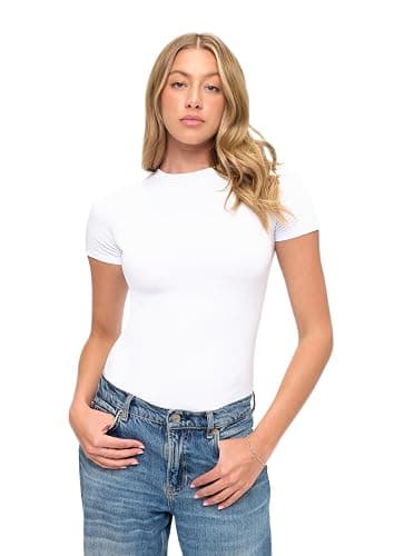 Natural Uniforms Womens Super Soft, Super Stretch Y2K Short Sleeve Baby Tee Crop Top - White - Small thumbnail 3
