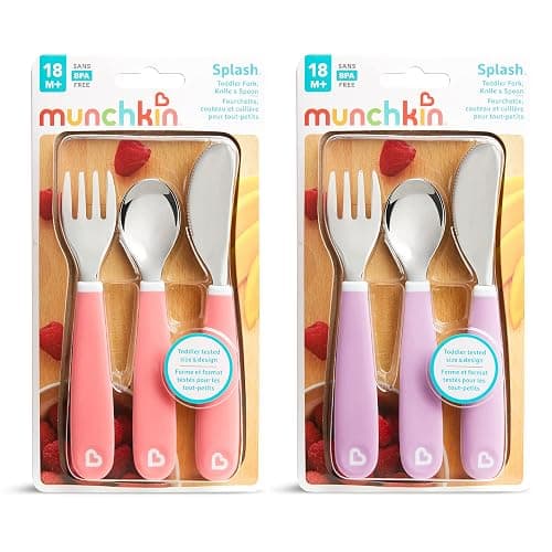 Munchkin® Splash™ Toddler Fork, Knife and Spoon Utensil Set, 6 Pack, Pink/Purple thumbnail 4