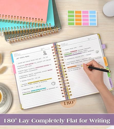 Spiral Notebook Journal with Removable Dividers Tabs, 300 Pages Hardcover Leather 5 Subject College Ruled Notebook, 8"x10" Large B5 Lined Journal for Women Men, Spiral Notebooks for Work School,Purple thumbnail 6