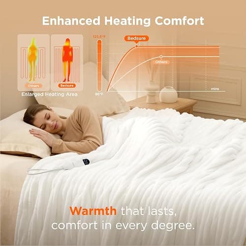 Bedsure Electric Blanket Twin - Thick Striped Flannel Electric Blanket, Heating with 10 Time Settings, 6 Heat Settings, and 8-Hour Timer Auto Shut Off, Gift for Grandma (62x84 inches, White) thumbnail 3