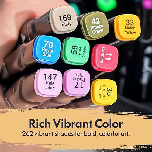 Xushro Dual Tip Alcohol Markers Set – Black 262+2 Fine & Chisel Tips Drawing Kit with 12 Extra Acrylic Paint Markers, No Bleed & Blending Marker Sets for Adults and Kids Coloring Books & Drawing Stuff thumbnail 3