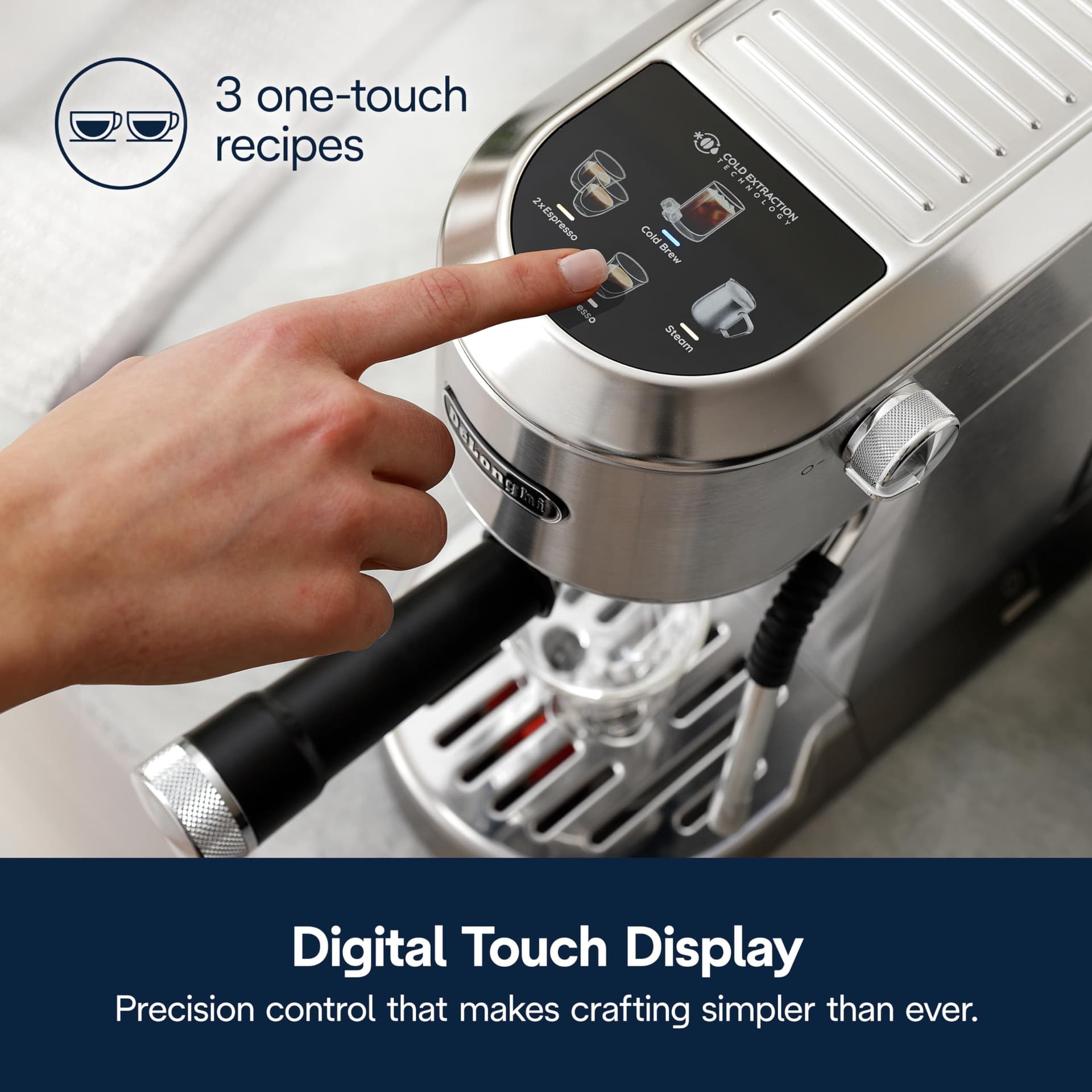 De'Longhi Dedica Duo Máquina de café espresso y Cold Brew, acero inoxidable, pantalla táctil, EC890M thumbnail 4
