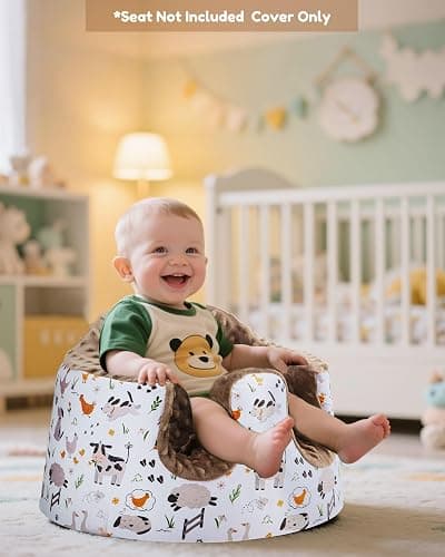BOMOLOUR Seat Cover Compatible with Bumbo and Nuby Seat, Removable Breathable Baby Floor Seat Cover for Boys and Girls, Seat Not Included (Brown Farm) thumbnail 2